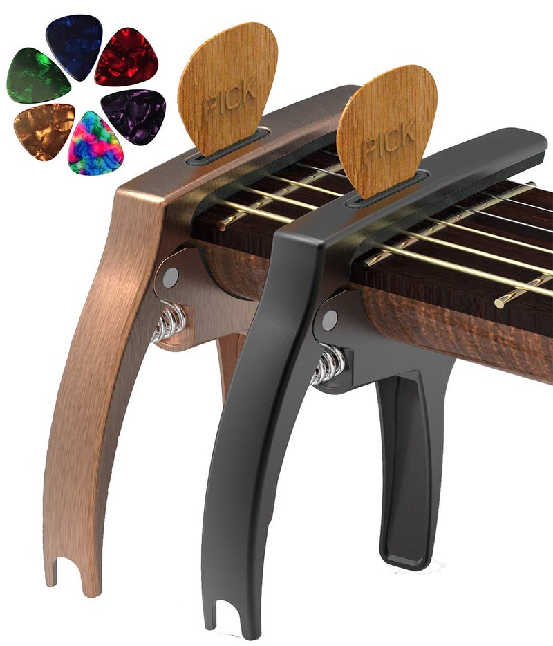 TANMUS 3in1 Guitar Capo for Acoustic and Electric Guitars,2 Pack(with Pick Holder and 6Picks),Ukulele,Strings Accessories - Image 1